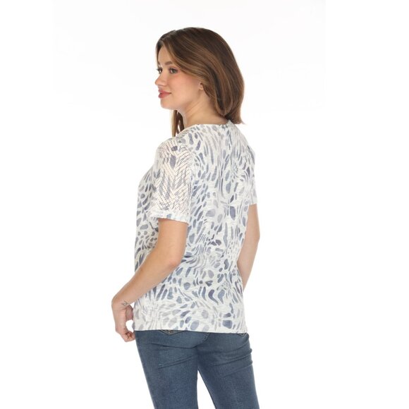 White grey modern printed Mesh Top - Picture 8 of 11